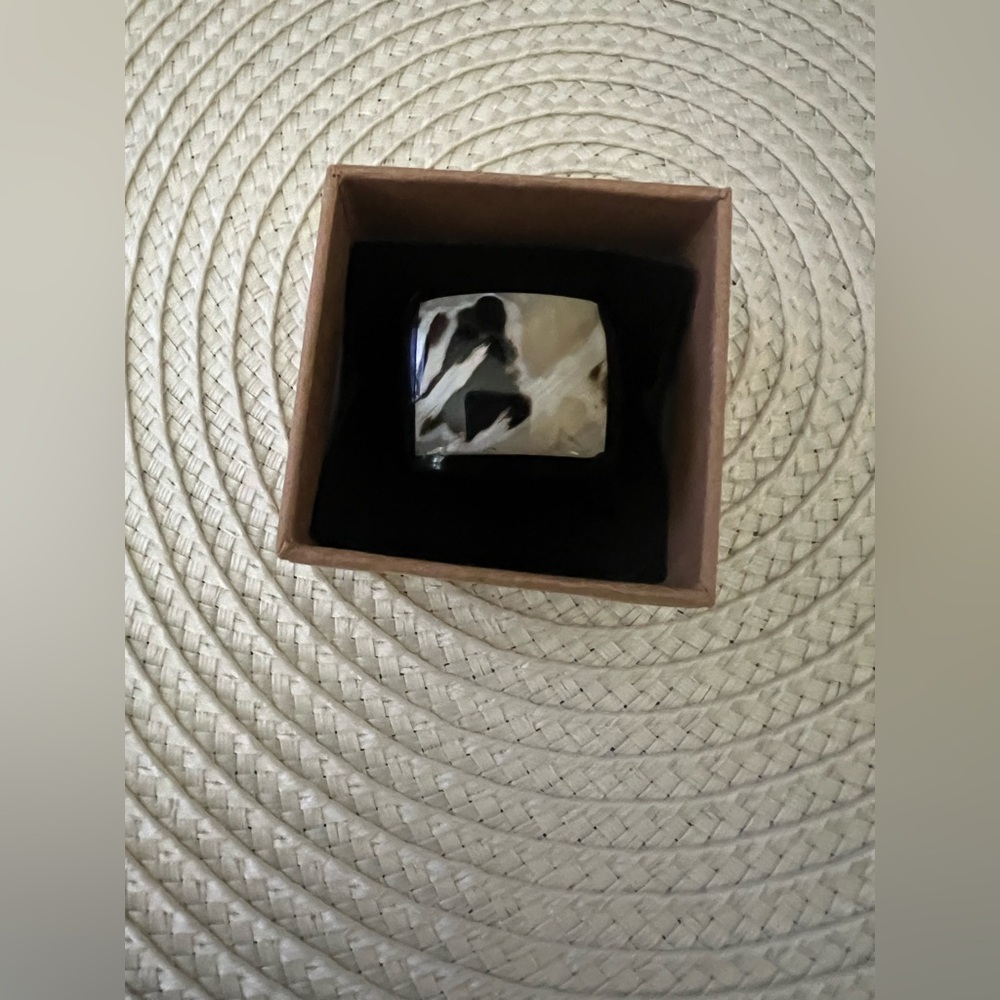 Funky Modern Black and Cream Square Ring
